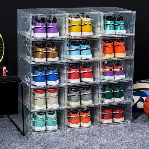 Boîte à chaussures en plastique transparent boîte à chaussures de rangement épaissie anti-poussière chaussures organisateur boîte basket-ball chaussure rangement combinaison armoire à chaussures ► Photo 1/6