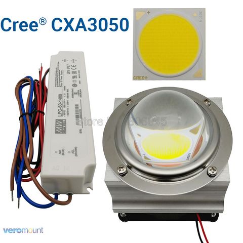 Kit de lampes LED lumière LED à bricolage soi-même, CREE CXA3050 COB rangée de LED, avec pilote MEANWELL LPC-60-1400, lentille en verre et ventilateur pour dissipateur thermique 66mm ► Photo 1/6