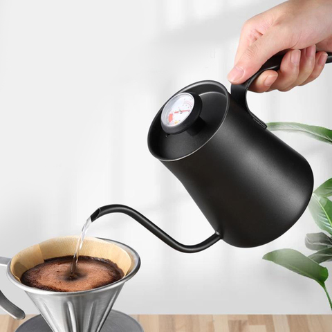 Bouilloire d'égouttement de café d'acier inoxydable de 400ML avec le col de cygne de thermomètre versent sur des Pots de café antirouille de Pot de thé de café ► Photo 1/6