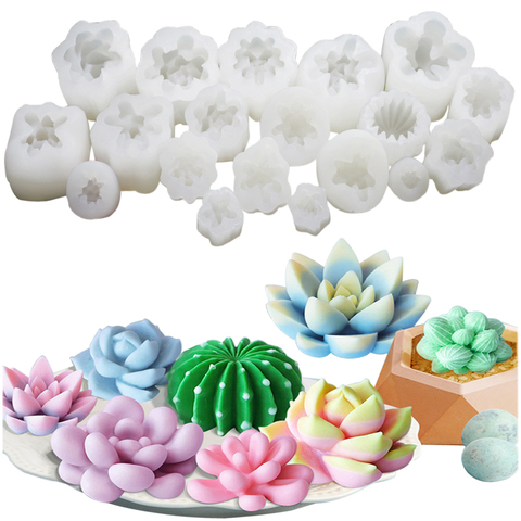 Plantes succulentes Fondant Silicone moule 3d bougie à bricoler soi-même argile résine plâtre chocolat cire moule fleur décoratif moulage M2728 ► Photo 1/5