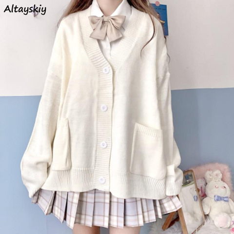 Cardigan pour femmes, pulls amples et surdimensionnés, Harajuku, pour étudiantes, Preppy doux, tricot mignon, nouveau, simple, offre spéciale ► Photo 1/6