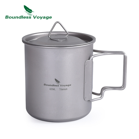 Tasse en titane avec couvercle, Voyage sans limite, poignée pliante antidérapante, tasse d'eau de Camping en plein air, vaisselle uniquement 96g 14.3oz/420ml ► Photo 1/6