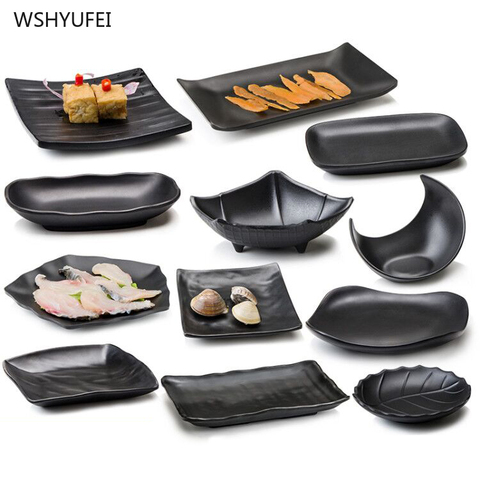 Assiette créative en porcelaine imitation noire, assiette à os pas facile à casser, personnalité sushi fruit dessert, plat de cuisine de restaurant ► Photo 1/6