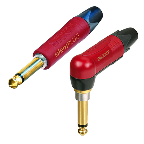 Prise pour instrument professionnel (guitare), neutre suisse, contacts plaqués or, NPR2X/NP2X-AU-SILENT, angle 6.5mm, 1/4 pouces, 2 pièces ► Photo 1/3