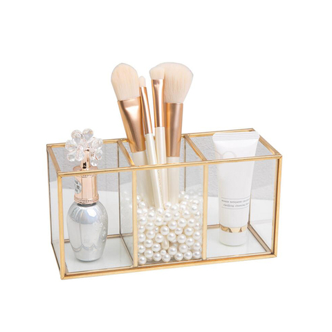 Verre Transparent maquillage brosse boîte de rangement or cosmétiques conteneur anneau crayon rouge à lèvres support maquillage pinceaux organisateur ► Photo 1/6