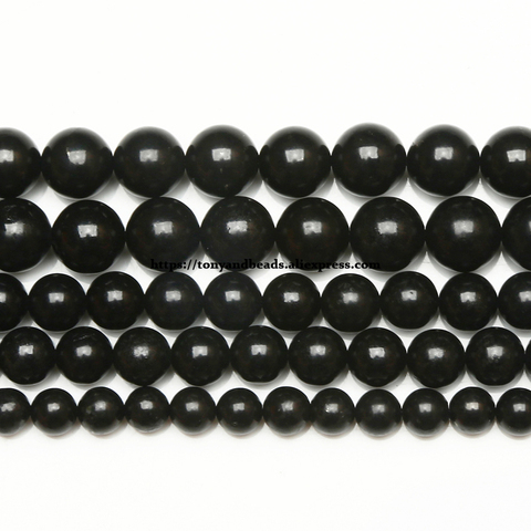 Perles rondes en pierre naturelle de Shungite de russie, Semi-précieuse authentique, pour la fabrication de bijoux, taille au choix de 6, 8 et 10 MM ► Photo 1/1