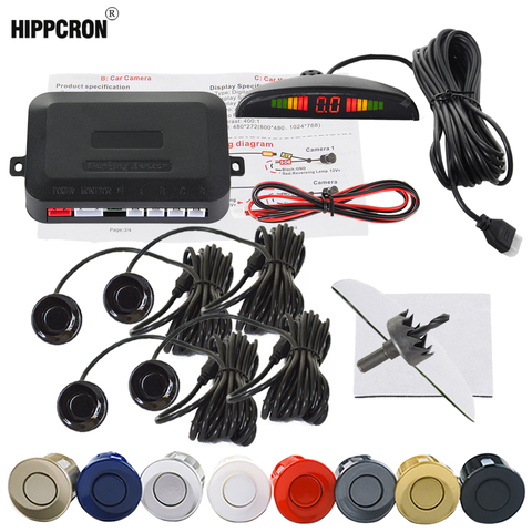 Hippcron voiture LED Kit de capteur de stationnement 4 capteurs 22mm rétro-éclairage affichage inverse sauvegarde Radar moniteur système 12V 8 couleurs ► Photo 1/6