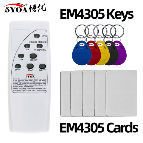 4 fréquence RFID Copieur Lecteur Programmateur + 5 pcs EM4305 T5577 Réinscriptible D'IDENTIFICATION Porte-clés Étiquettes Carte ► Photo 1/6