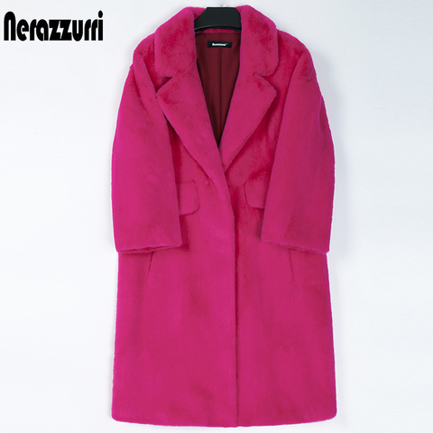 Nerazzurri-manteau de fausse fourrure pour femmes, vêtement d'extérieur à revers, grande taille 4xl 5xl 6xl, manteau de fourrure chaud et doux pour femmes ► Photo 1/6