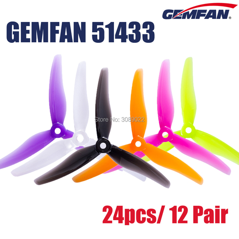 Gemfan 51433 – hélice tri-lames 5 pouces, 12 paires de 24 pièces, moteur sans balais Compatible avec FPV Racing Drone 51466 ► Photo 1/6