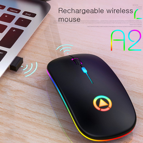 Souris sans fil Bluetooth, double Mode, légère, Portable, lumière LED colorée, Rechargeable, silencieuse, pour ordinateur Portable ► Photo 1/6