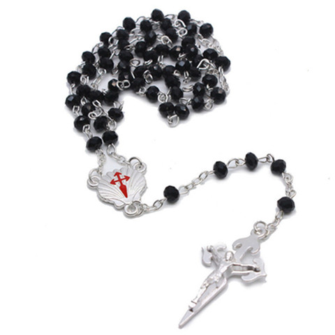 Chapelet catholique collier perles de verre rondes vierge marie jésus collier croix pendentif collier pour femmes bijoux religieux ► Photo 1/6