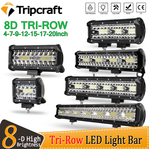 Tripcraft 3 rangées 8D 12 ''20'' barre de lumière LED 420w 12V 24V 4 ''LED barre lumineuse de travail pour voiture tracteur bateau OffRoad 4x4 camion SUV ATV ► Photo 1/6