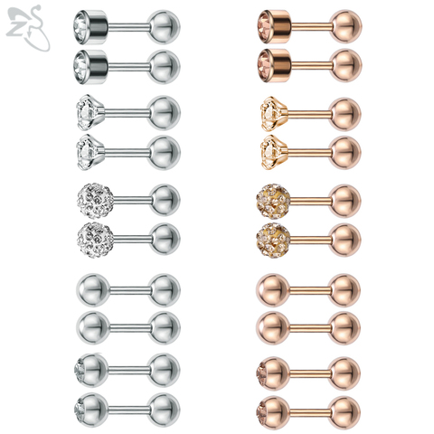 ZS – boucles d'oreilles en cristal pour femmes, lot de 10 pièces, 5 styles, en acier inoxydable, Tragus, Helix, piercing, zircone cubique ► Photo 1/6