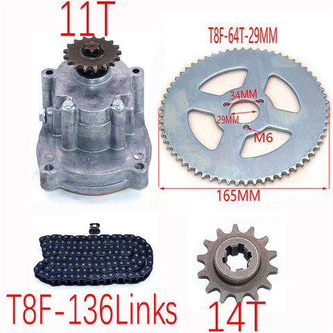 Pignon de boîte de vitesses de tambour d'embrayage T8F avec chaîne pour 33cc 43cc 49cc Ty Rod II Go Kart Mini Moto Dirt Bike Scooter Xtreme ATV buggy ► Photo 1/5