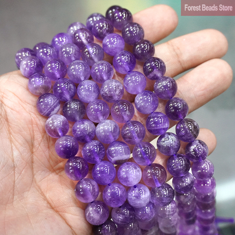 Perles de cristaux naturels améthystes violets, rondes, bricolage, Bracelet, collier, pendentifs pour la fabrication de bijoux, 15 pouces, brin 4 6 8 10 12MM ► Photo 1/2