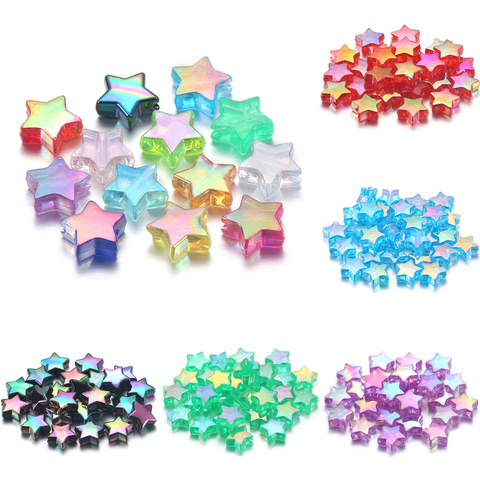 100 pièces entretoise acrylique perles en vrac étoile à cinq branches transparent couleur arc-en-ciel perles pour la fabrication de bijoux accessoires de couture ► Photo 1/6