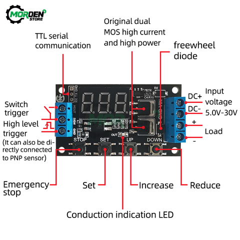 Module de relais de retardement MOS DC 5-30V, minuterie de commande, Cycle de déclenchement, minuterie, Module de commutation de retard, 5V 12V 24V 1CH, Module de relais réglable ► Photo 1/6