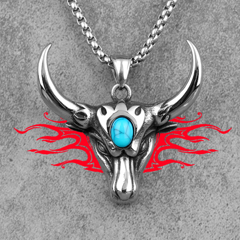 Long collier avec tête de taureau pour hommes, pendentif, chaîne Punk pour petit ami, en acier inoxydable, bijoux, cadeau créatif, vente en gros ► Photo 1/6