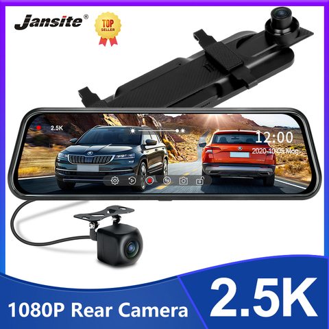 Jansite 2.5K voiture Dvr 10 pouces flux médias miroir écran tactile Auto Dash Cam enregistreur vidéo Vision nocturne 1080P caméra arrière ► Photo 1/6