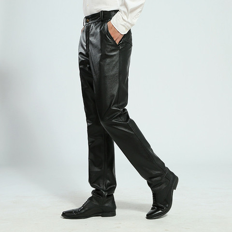 Pantalon en cuir pour homme, pantalon droit, coupe-vent, véritable, coupe-vent, automne-hiver, épais, première couche en peau de vache, collection décontracté ► Photo 1/5