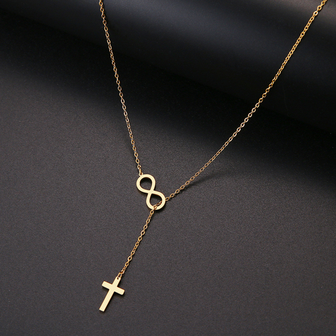 CACANA-collier avec pendentif Long, croix et numérique, 8 colliers, pour femmes, Design Simple, bijoux élégants en acier inoxydable ► Photo 1/6