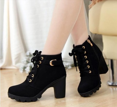 2022 nouveau automne hiver femmes bottes de haute qualité solide à lacets européenne dames chaussures PU mode talons hauts bottes 35-42 ► Photo 1/4