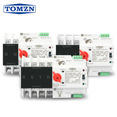 Commutateur de sélection de transfert automatique, commutateur ininterrompu 63A 100A 125A pour PV et onduleur 2P 3P 4P ► Photo 1/6