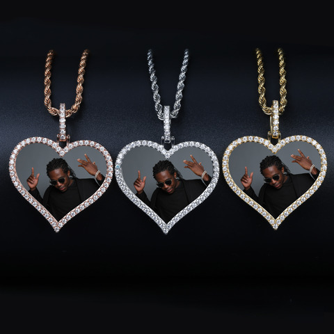 TOPGRILLZ-collier et pendentif avec médailles en cœur de Photo à personnaliser, avec chaîne de Tennis de 4mm, bijoux Hip hop pour hommes en Zircon cubique AAA ► Photo 1/6