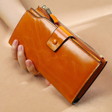 Vintage luxe femmes portefeuilles en cuir véritable longue fermeture éclair pochette sac à main grande capacité portefeuille porte-cartes ► Photo 1/6