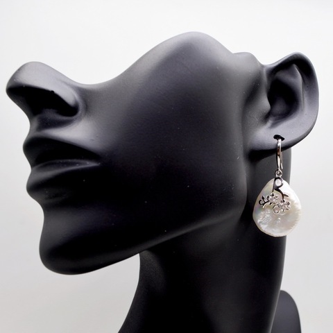 Boucles d'oreilles baroques scintillantes. Perle blanche baroque, 20mm Argent sterling 925. Boucles d'oreilles en goutte. Boucles d'oreilles pour femmes, exagérées ► Photo 1/6