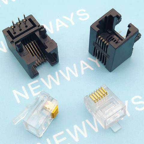 Lot de 20 prises téléphoniques femelles Rj12, 90 degrés, 6 cœurs, couleur noire et cristal, 6 broches, paquets combinés ► Photo 1/1