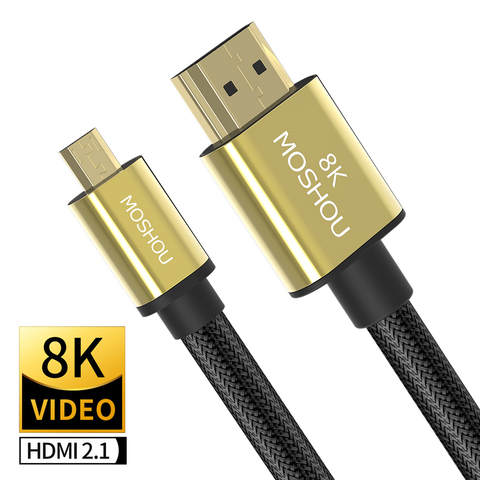 Moshou 8K Micro HDMI vers HDMI câble mâle vers mâle câble 1m 1.5m 3m 5m 3D 1080P 1.4 Version pour tablette caméra Micro HDMI câble ► Photo 1/6