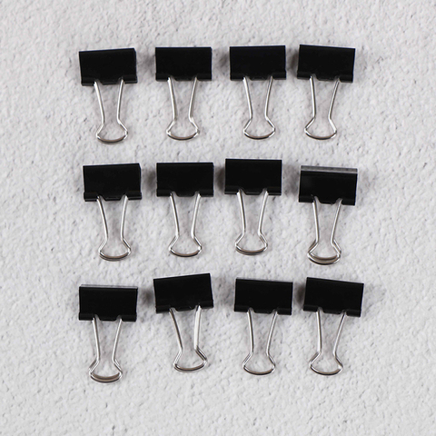 12 pièces noir métal classeur Clips Notes fichier lettre trombone Photo reliure accessoires fournitures de bureau 19mm ► Photo 1/6