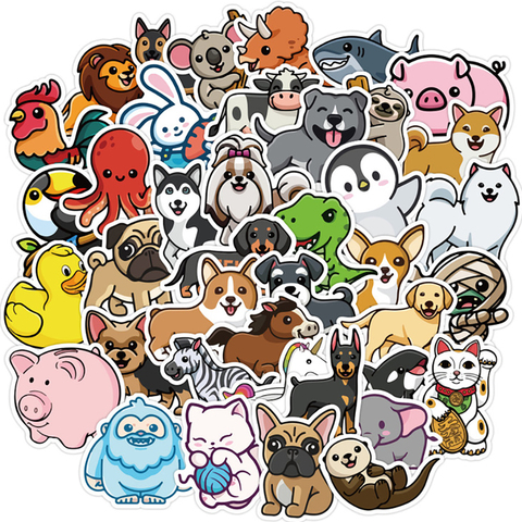 50 pièces Kawaii animaux bande dessinée autocollants Skateboard réfrigérateur téléphone guitare moto bagages classique jouet autocollant amusant pour enfant jouet ► Photo 1/6