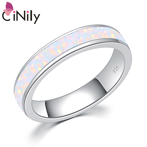 CiNily – bague en opale de feu blanche, anneau de doigt lisse, plaqué argent, bijoux minimalistes pour Couples, bracelets de mariage pour hommes et femmes ► Photo 1/6