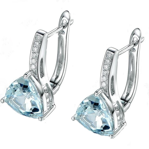 Mode charme bleu pierres coeur forme 925 argent couleur boucles d'oreilles pour femmes fille élégant AAA Zircon boucle d'oreille bijoux cadeau ► Photo 1/5