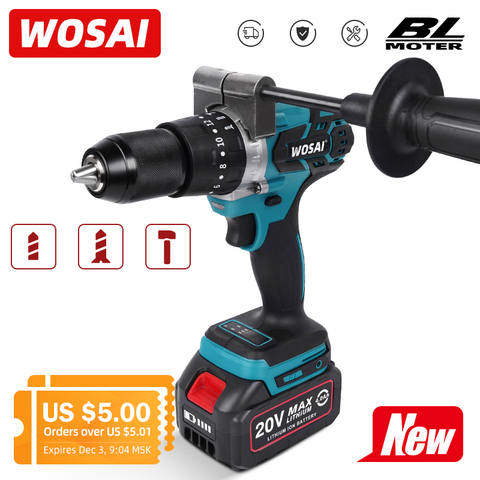 WOSAI 20V perceuse électrique sans brosse 20 couple 115NM tournevis sans fil 4.0Ah Li-ion batterie électrique tournevis perceuse ► Photo 1/6