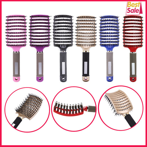 Cheveux cuir chevelu Massage peigne brosse à cheveux soies Nylon femmes humide bouclés démêler brosse à cheveux pour Salon de coiffure outils de coiffure ► Photo 1/6