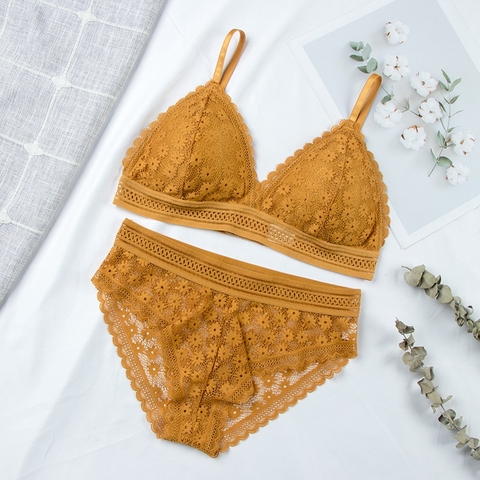 Soutien-gorge et culotte en dentelle, sans couture, dos nu pour femme, ensemble de sous-vêtements de lingerie fine, dessous ultra-fins, avec bralette rembourrée, sexy ► Photo 1/6