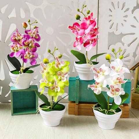 5 têtes artificielle papillon orchidée fleur en pot bonsaï pour la maison jardin décoration bureau chambre ornement faux plantes fleurs ► Photo 1/6