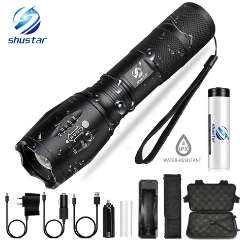 Shustar lampe de poche Led Ultra lumineux torche L2/V6 Camping lumière 5 Mode de commutation étanche Zoomable vélo lumière utiliser 18650 batterie ► Photo 1/6