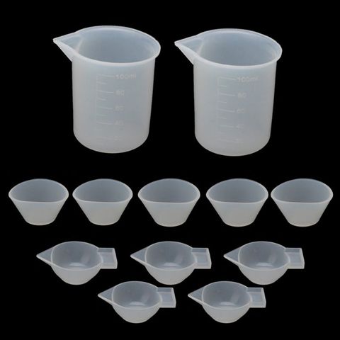 12 pièces Silicone mélange tasses à mesurer UV résine moule bricolage moulage bijoux trousse à outils résine époxy ► Photo 1/5