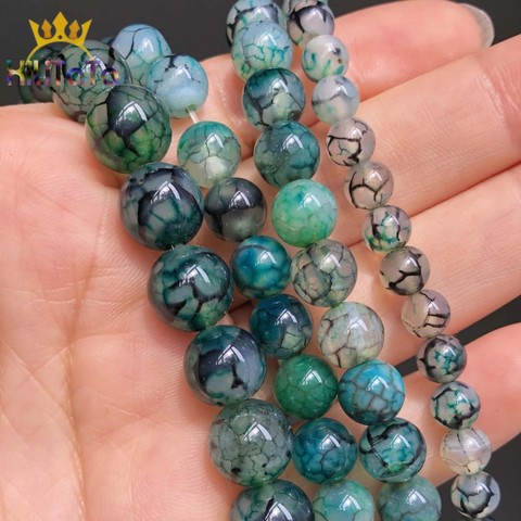 Agates de veines de Dragon vertes, perles d'espacement amples pour la fabrication de bijoux, bricolage, perles rondes lisses de 6 8 10mm, accessoires de Bracelet de 15 pouces ► Photo 1/6