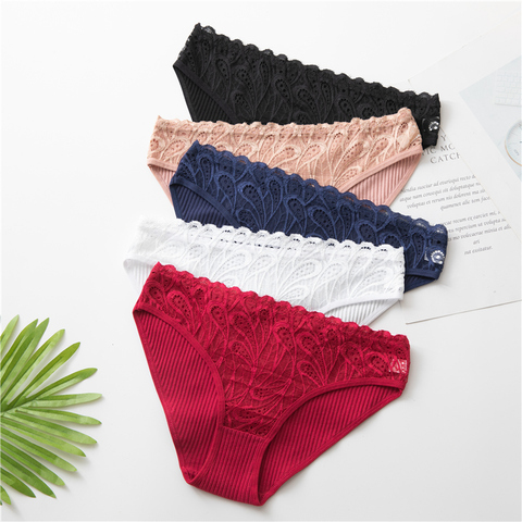 3 pièces/lot nouvelle Sexy dentelle culotte pour femmes filles sous-vêtements coton culotte 2022 solide élasticité confortable taille basse Lingerie Pantie ► Photo 1/6