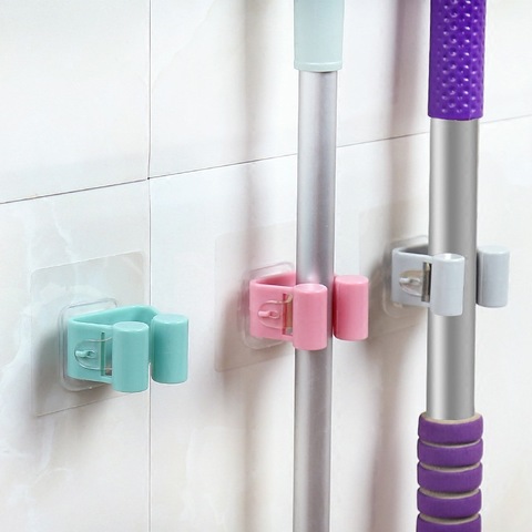 1PC Mur Monté Vadrouille Support Crochet Salle De Bain Vadrouille Collant Cintre Vadrouille Clip Support D'étagère Maison Cuisine Organisateur Stockage Supports Étagères ► Photo 1/6