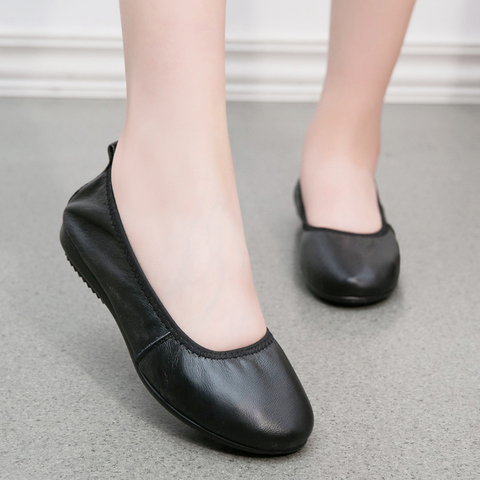 Cuir de vache femmes ballerines chaussures de Ballet nouveau Slip-on doux grande taille femme bateau chaussures de haute qualité danse bureau mocassins dames chaussures ► Photo 1/6