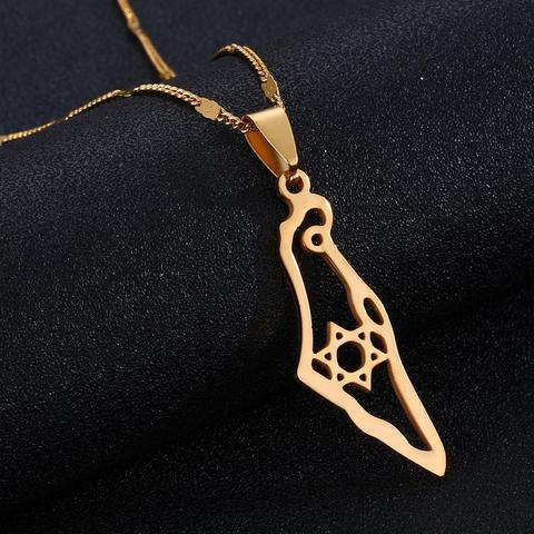 Collier avec pendentif carte de israël en acier inoxydable, hexagramme, Magen, David, étoile de David, bijoux musulmans ► Photo 1/5