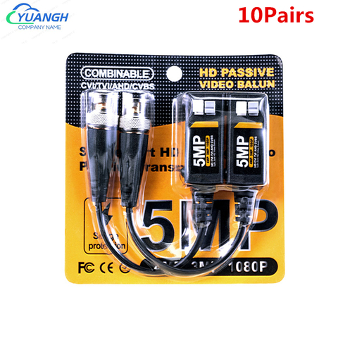 10 paires HD BNC vidéo Balun 5MP 4MP 3MP 960H 1080P 720P émetteurs-récepteurs torsadés UTP Cat5 HD CVI TVI AHD pour caméra ► Photo 1/6