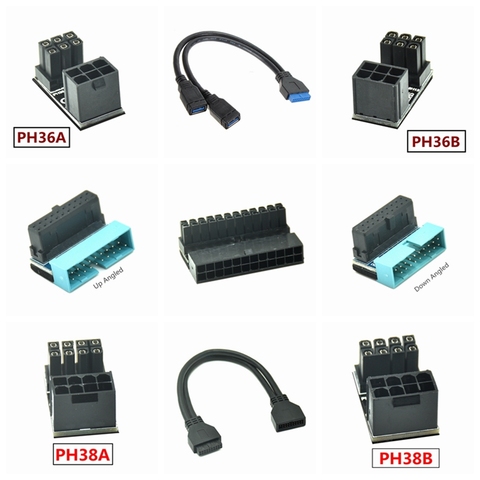 180 degrés coudé ATX 20pin 24pin carte mère USB3.0 20Pin femelle à USB 3.0 6pin 8pin 20 broches mâle rallonge câble ► Photo 1/3